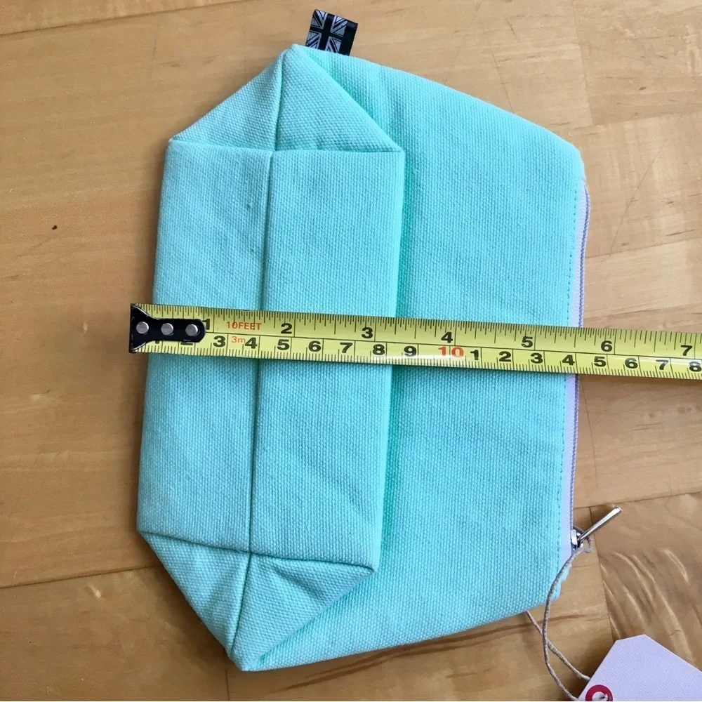 Emma Lomax London Lipstick Embroidered Travel / Makeup Bag, Aqua, Pink